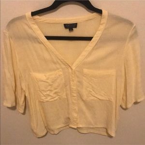 Topshop yellow button up v neck blouse